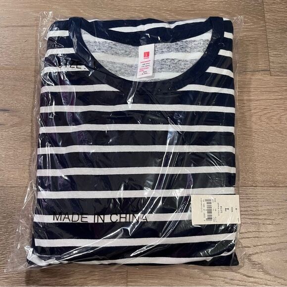 Women's Striped 100% Cotton Navy Blue Matching Family Pajama Set Pjs L - Picture 2 of 4